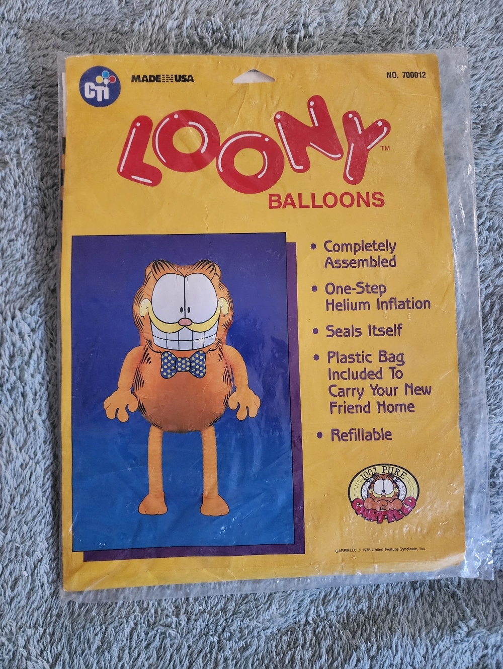 Vtg Loony Garfield Orange Balloon - Brand